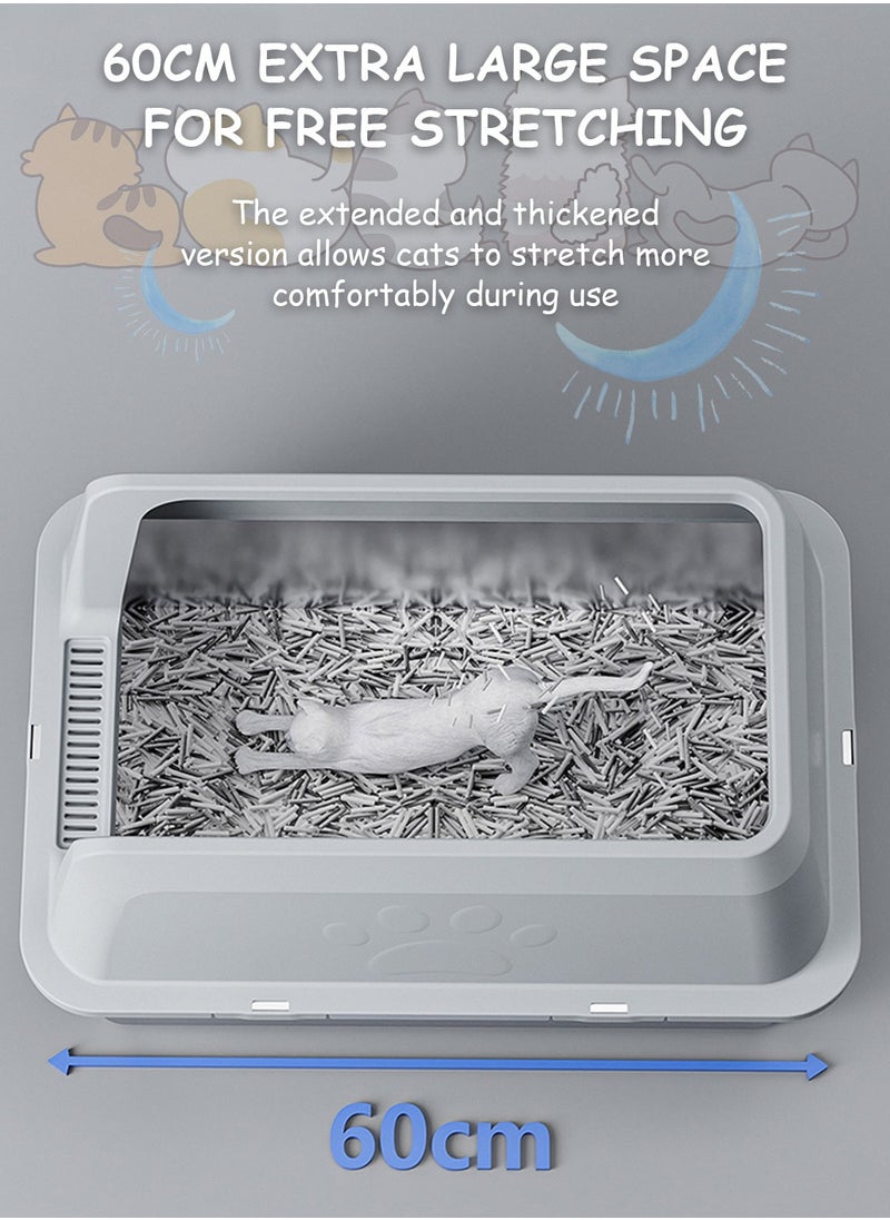Kidle - Large Stainless Steel Cat Litter Box with Litter Scoop Cat Toilet Cat Litter Tray High Wall Side Shell Non-Sticky Anti Splashing and Easy Clean - Image 1