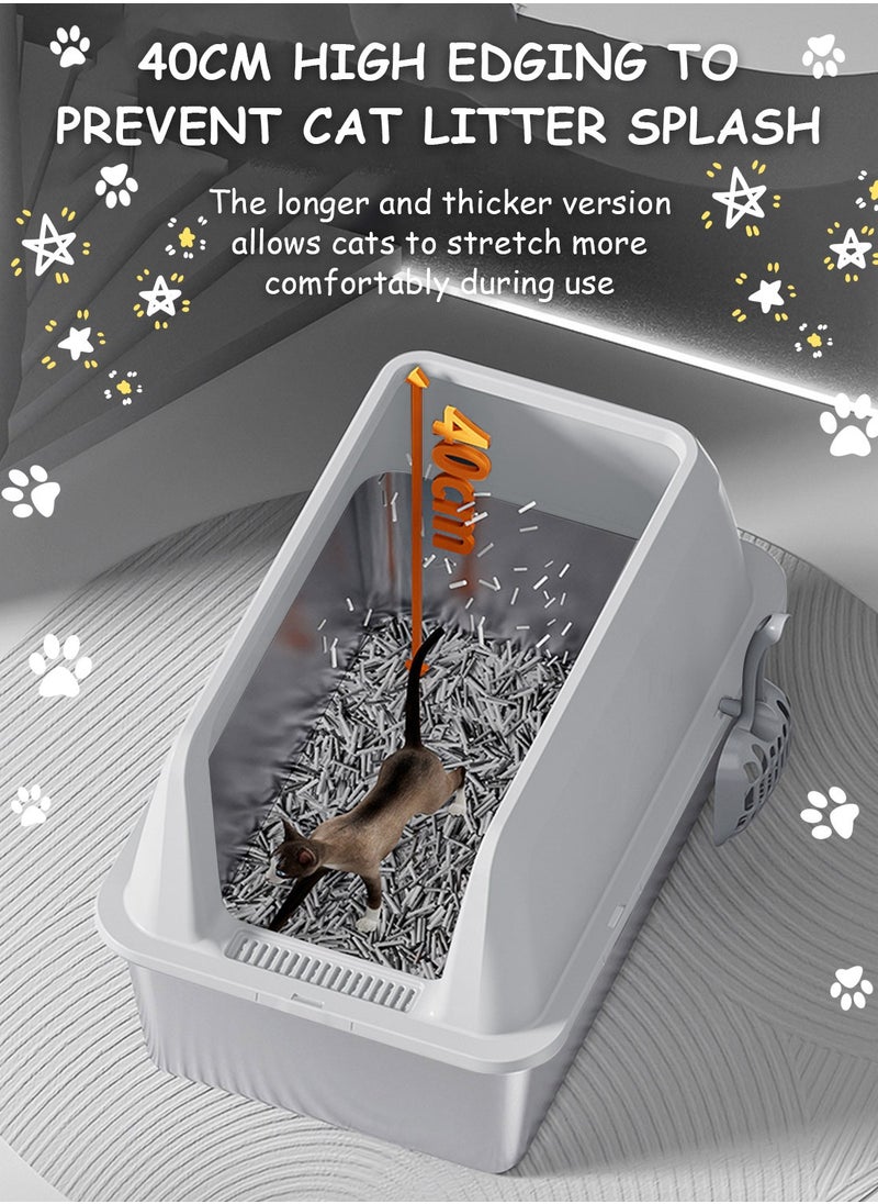 Kidle - Large Stainless Steel Cat Litter Box with Litter Scoop Cat Toilet Cat Litter Tray High Wall Side Shell Non-Sticky Anti Splashing and Easy Clean - Image 1