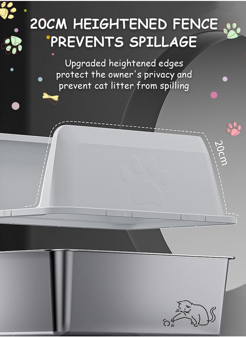 Kidle - Large Stainless Steel Cat Litter Box with Litter Scoop Cat Toilet Cat Litter Tray High Wall Side Shell Non-Sticky Anti Splashing and Easy Clean - Image 1