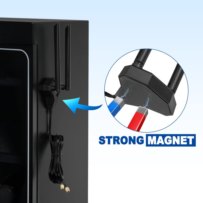 EIGHTWOOD هوائي واي فاي مزدوج النطاق من إيت وود 2.4GHz 5GHz RP-SMA مع كابل تمديد بطول 6.5 قدم لجهاز الكمبيوتر المكتبي بطاقة واي فاي بلوتوث PCI PCIe وجهاز توجيه الشبكة اللاسلكية. - Image 4