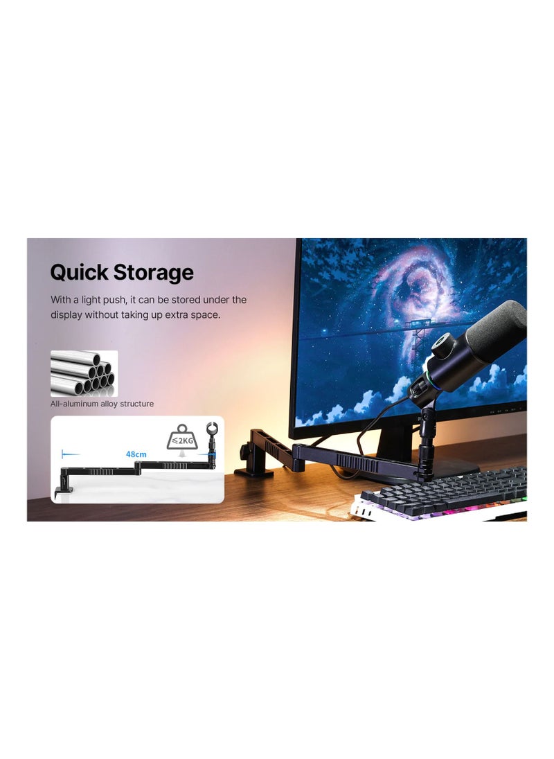 Ulanzi - Low Profile Mic Arm  Aluminum Mic Arm Desk Mount 360° Rotatable Foldable Microphone Low Arm for Podcast Streaming Gaming Radio Studio  for Most Mics - Image 1