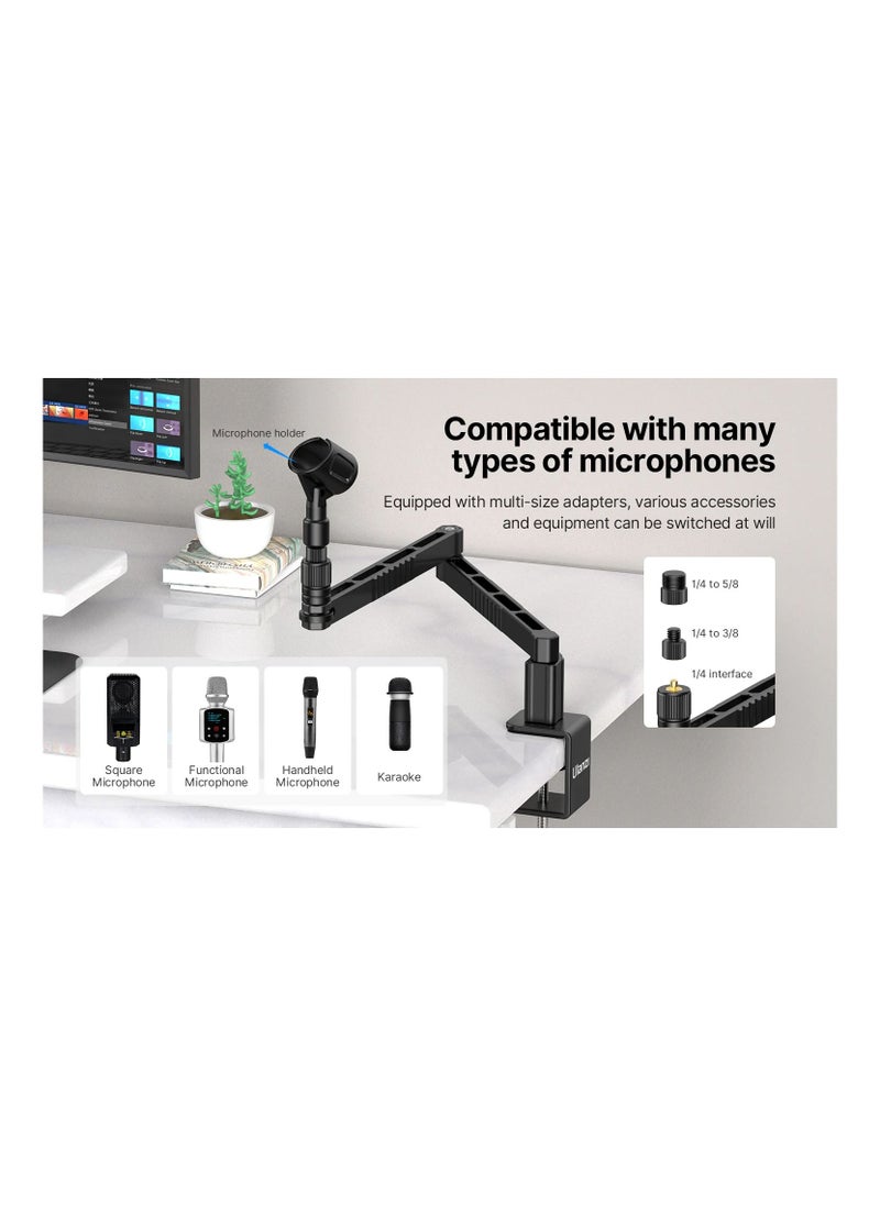 Ulanzi - Low Profile Mic Arm  Aluminum Mic Arm Desk Mount 360° Rotatable Foldable Microphone Low Arm for Podcast Streaming Gaming Radio Studio  for Most Mics - Image 1