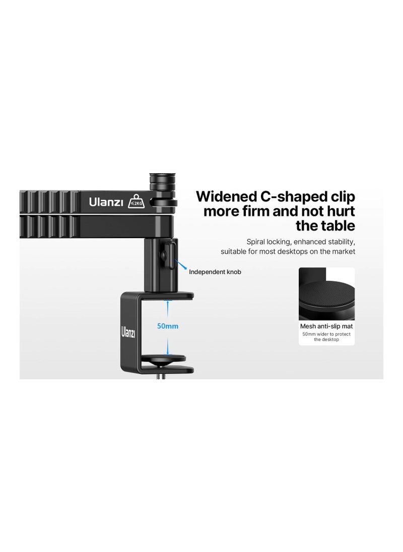Ulanzi - Low Profile Mic Arm  Aluminum Mic Arm Desk Mount 360° Rotatable Foldable Microphone Low Arm for Podcast Streaming Gaming Radio Studio  for Most Mics - Image 1