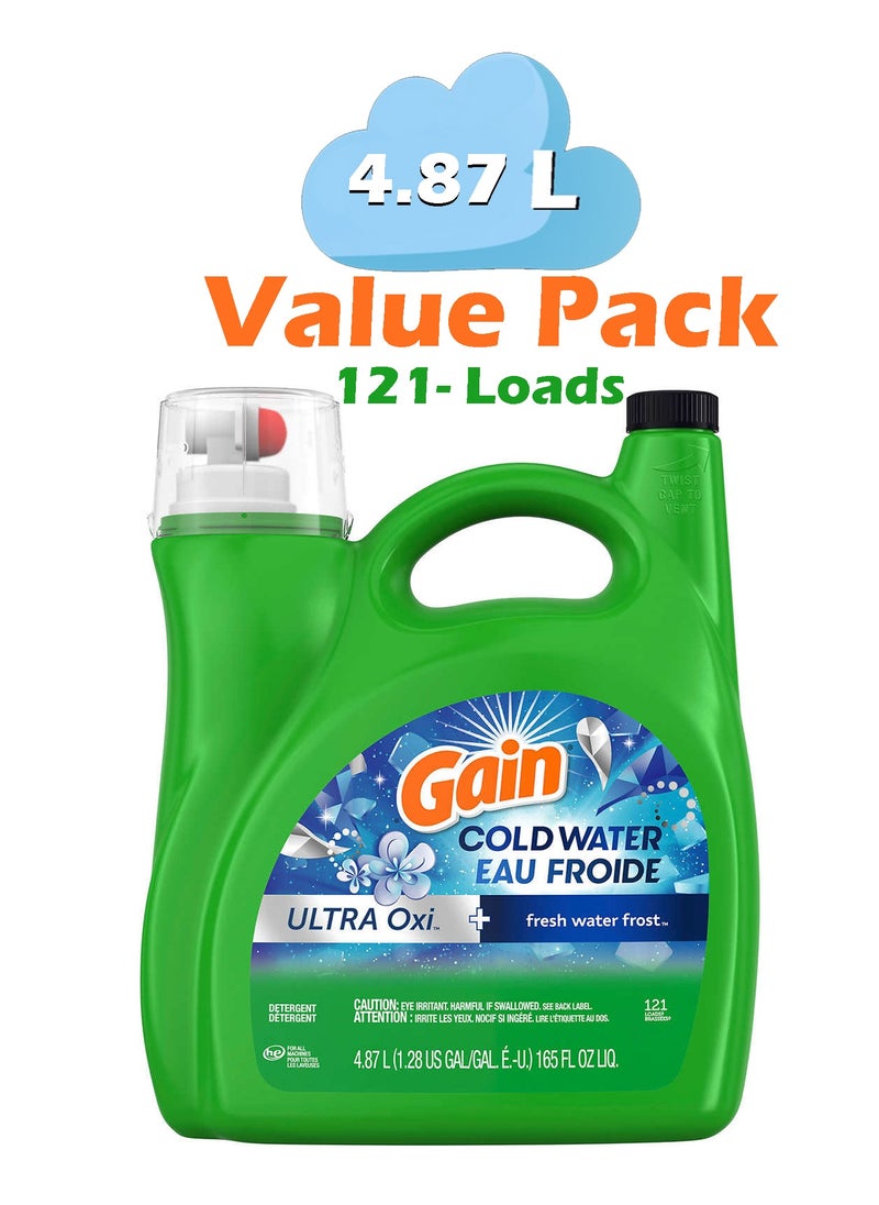 Gain Liquid Laundry Detergent High Efficiency Cold Water + Oxi Fresh Water Frost for Sensitive Skin 4.87 L 121 Loads  - Image 1