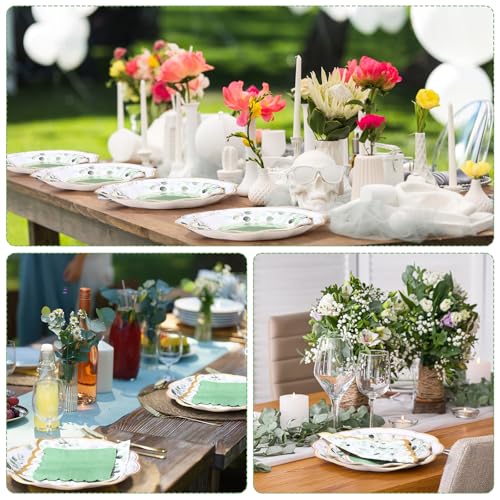 Funnymoom 200 Pcs Eucalyptus Party Supplies Kit Sage Green Disposable Paper Dinner Dessert Plates Luncheon Napkins and Beverage Napkins for Birthday Baby Shower Bridal Shower Wedding Party 50 Guests - Image 5