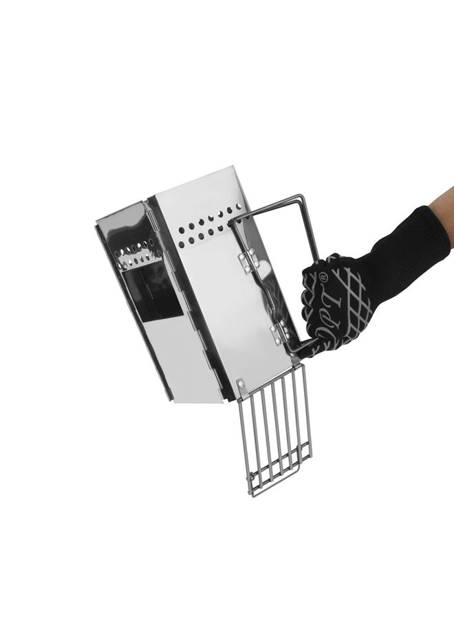 AL SANIDI مشعل الفحم والحطب، موقد طهي الطهاة، فضي، الحجم 15.5*18*29 سم - Image 3