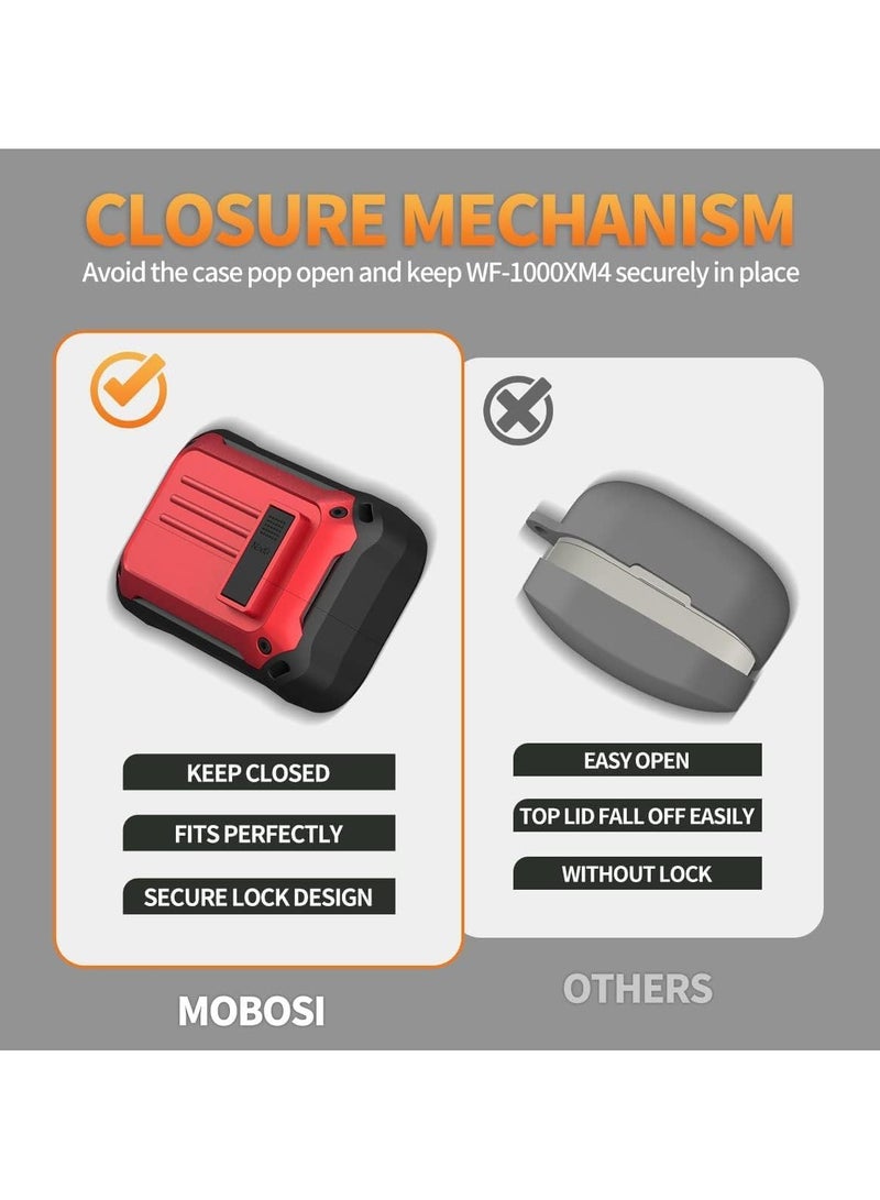 Elmo3ezz Compatible with Case for Sony WF-1000XM4 (2021), Secure Lock Cases Compatible with XM4 Protective Cover with Carabiner (black & Red) - Image 4