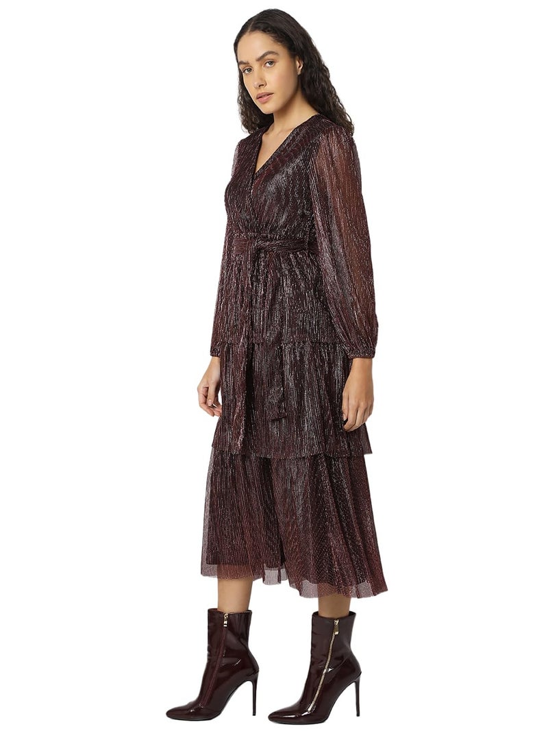VERO MODA Women's Fit and Flare Maroon Dress - Image 3