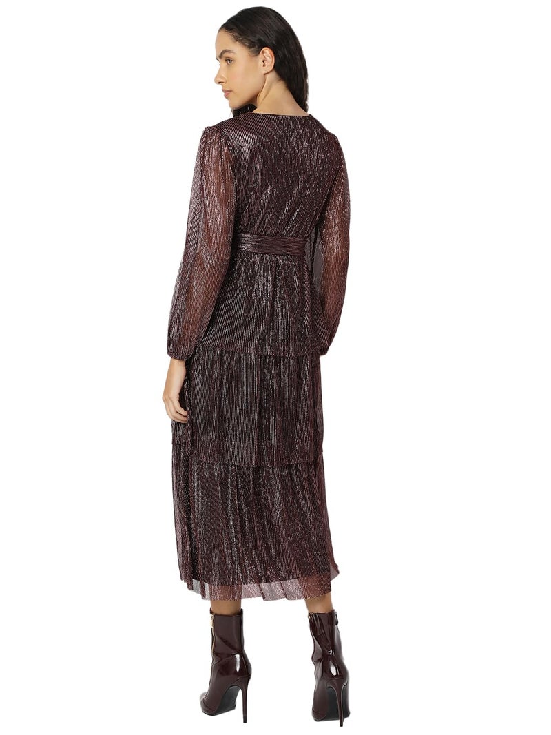 VERO MODA Women's Fit and Flare Maroon Dress - Image 4