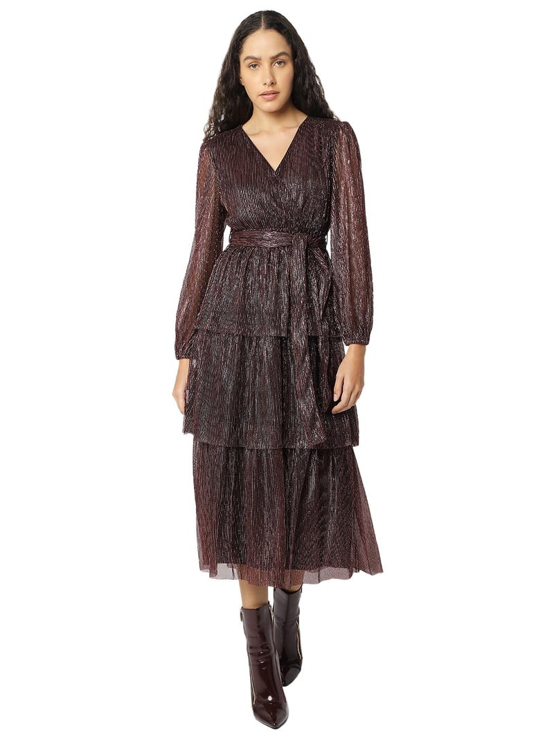 VERO MODA Women's Fit and Flare Maroon Dress - Image 1