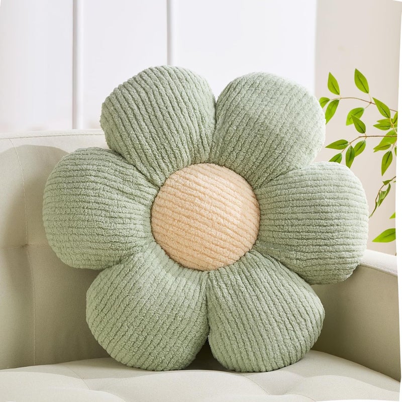 XIAIJIA Flower Pillow Flowers Shaped Pillow Cushion Decorative Daisy Pillow for Bed Cute Throw Pillow Flower Floor Pillow Soft Seat Cushion Sage Green Cushion 15.7" - Image 1