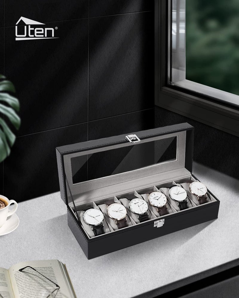 Uten Watch Boxes 6 Slots, Watch Display Storage Box PU Jewelry Collection Case Organiser Holder - Image 4
