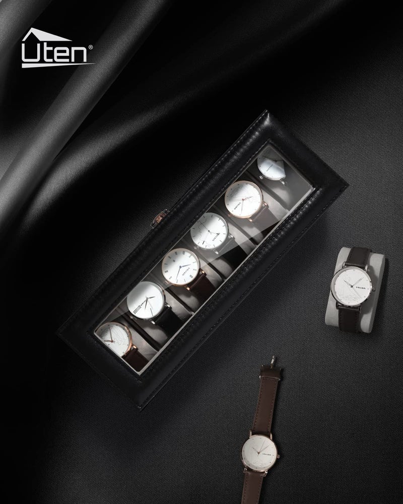 Uten Watch Boxes 6 Slots, Watch Display Storage Box PU Jewelry Collection Case Organiser Holder - Image 2