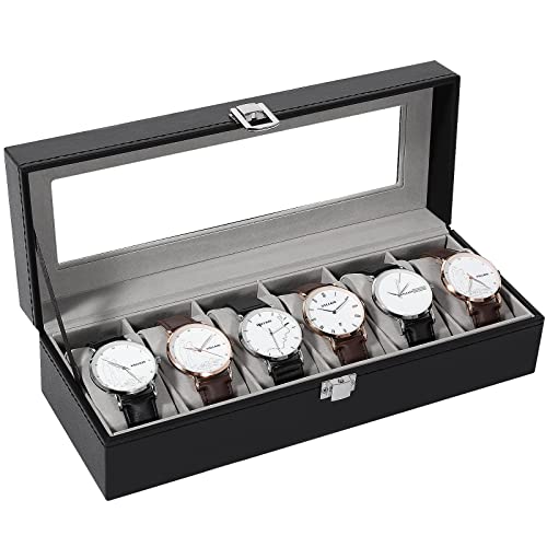 Uten Watch Boxes 6 Slots, Watch Display Storage Box PU Jewelry Collection Case Organiser Holder - Image 1