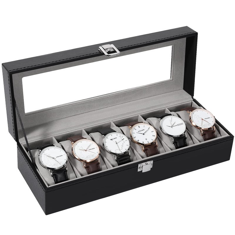 Uten Watch Boxes 6 Slots, Watch Display Storage Box PU Jewelry Collection Case Organiser Holder - Image 3