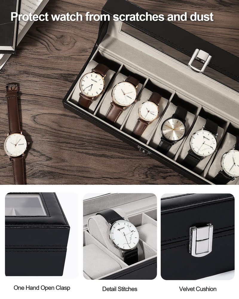 Uten Watch Boxes 6 Slots, Watch Display Storage Box PU Jewelry Collection Case Organiser Holder - Image 5