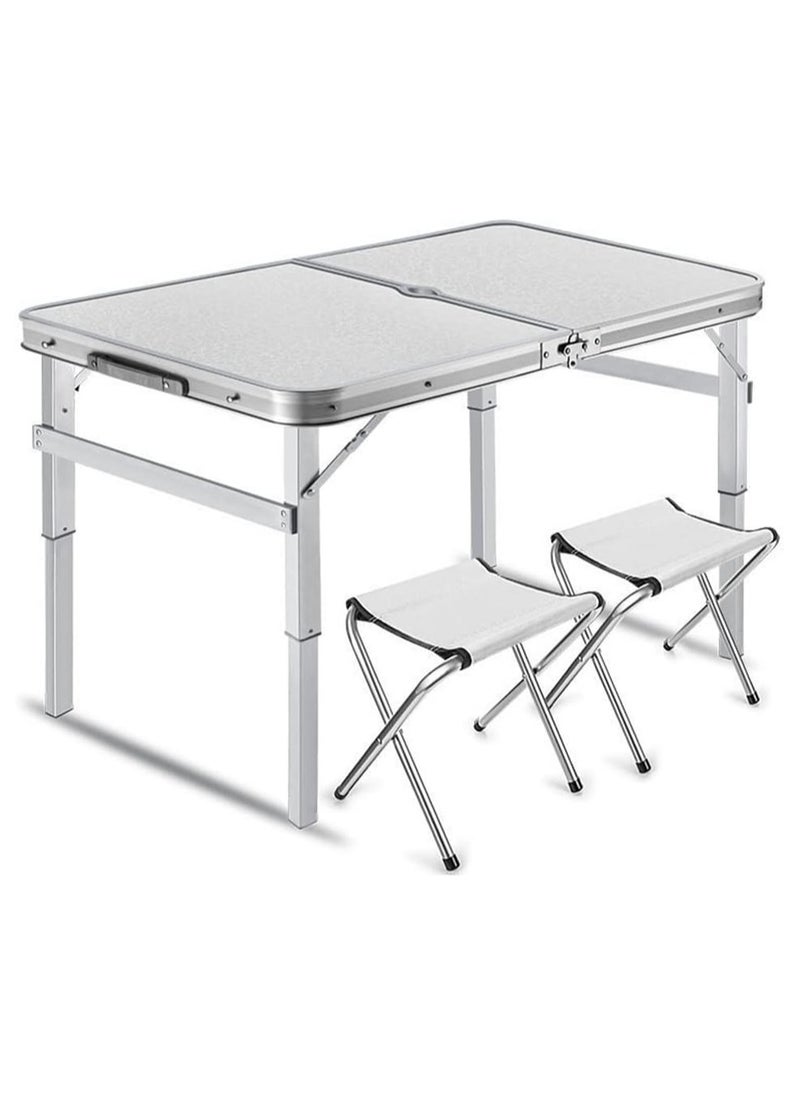 DubaiGallery Camping Outdoor Table Folding Camping Table with 2 Stools Aluminum Folding Picnic Table Height Adjustable, Portable Set Barbecue Picnic Garden Outdoor Indoor Use for Party 
