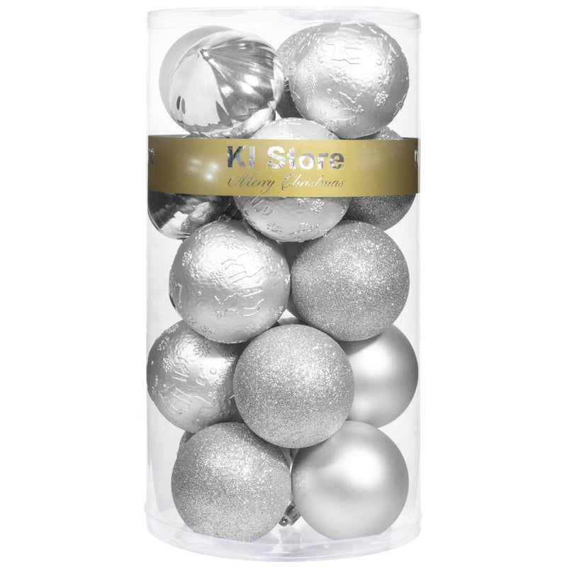 KI Store Silver Christmas Ball Ornaments 20pcs 315Inch for Xmas Trees and Holiday Decor Hooks Included