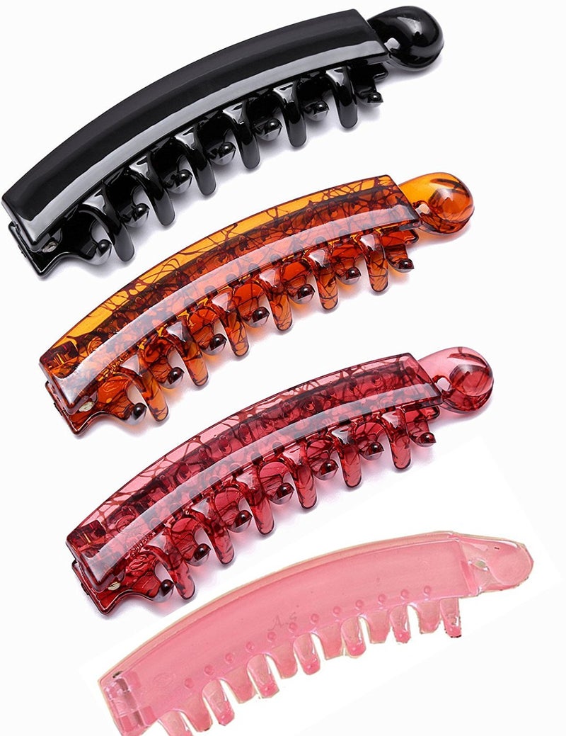 Prettyou 37 Inches Hair Accessories Plastic Crystal Look Hair Clip Banana Pony Hair Claws for Women Pack of 4