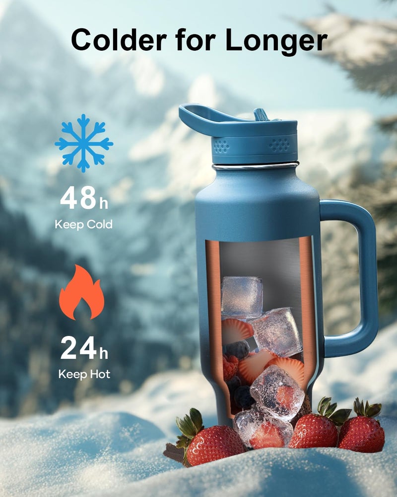 BUZIO 40 oz Tumbler with Handle and Straw, Stainless Steel Insulated Water Bottle Fits in Cup Holder with Straw & Spout Lid, Leak-Proof BPA-Free Travel Tumbler Keep Cold 48hrs &Hot 24hrs, Indigo Crush - Image 3