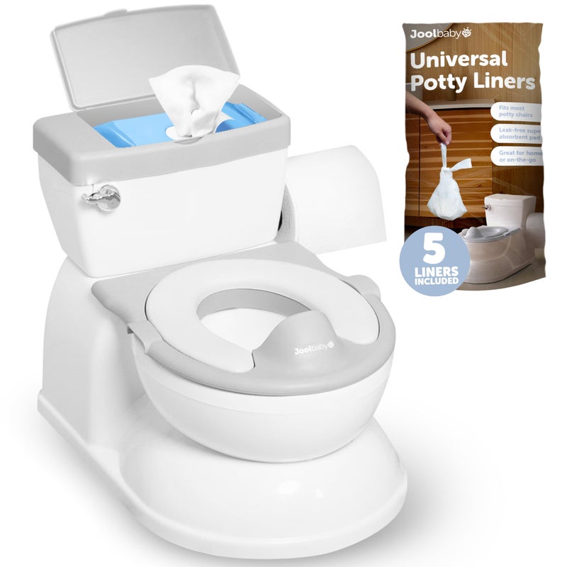 Jool Baby Products Real Feel 2in1 Potty with Wipes Storage Flushing Sounds Disposable Liners Realistic Toilet Easy to Clean Assemble Jool Baby Gray