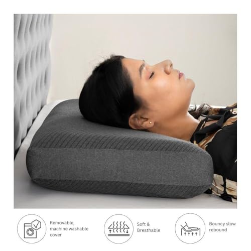 Wakefit Memory Foam Pillow | 1 Year Warranty | Orthopedic Pillows for Neck Pain, Pillow Memory Foam, (23 x 15 x 4 inch, Set of 1 - Dark Grey, Medium - Regular) - Image 3