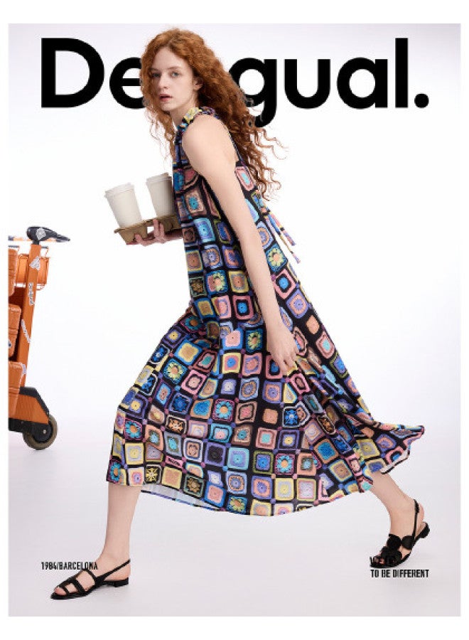 DESIGUAL ss25 New Arrival Loose Crochet-print Halter Neck Dress - Image 1