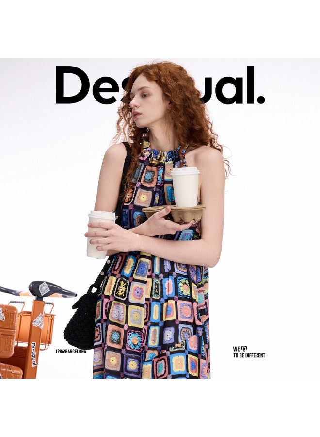 DESIGUAL ss25 New Arrival Loose Crochet-print Halter Neck Dress - Image 3