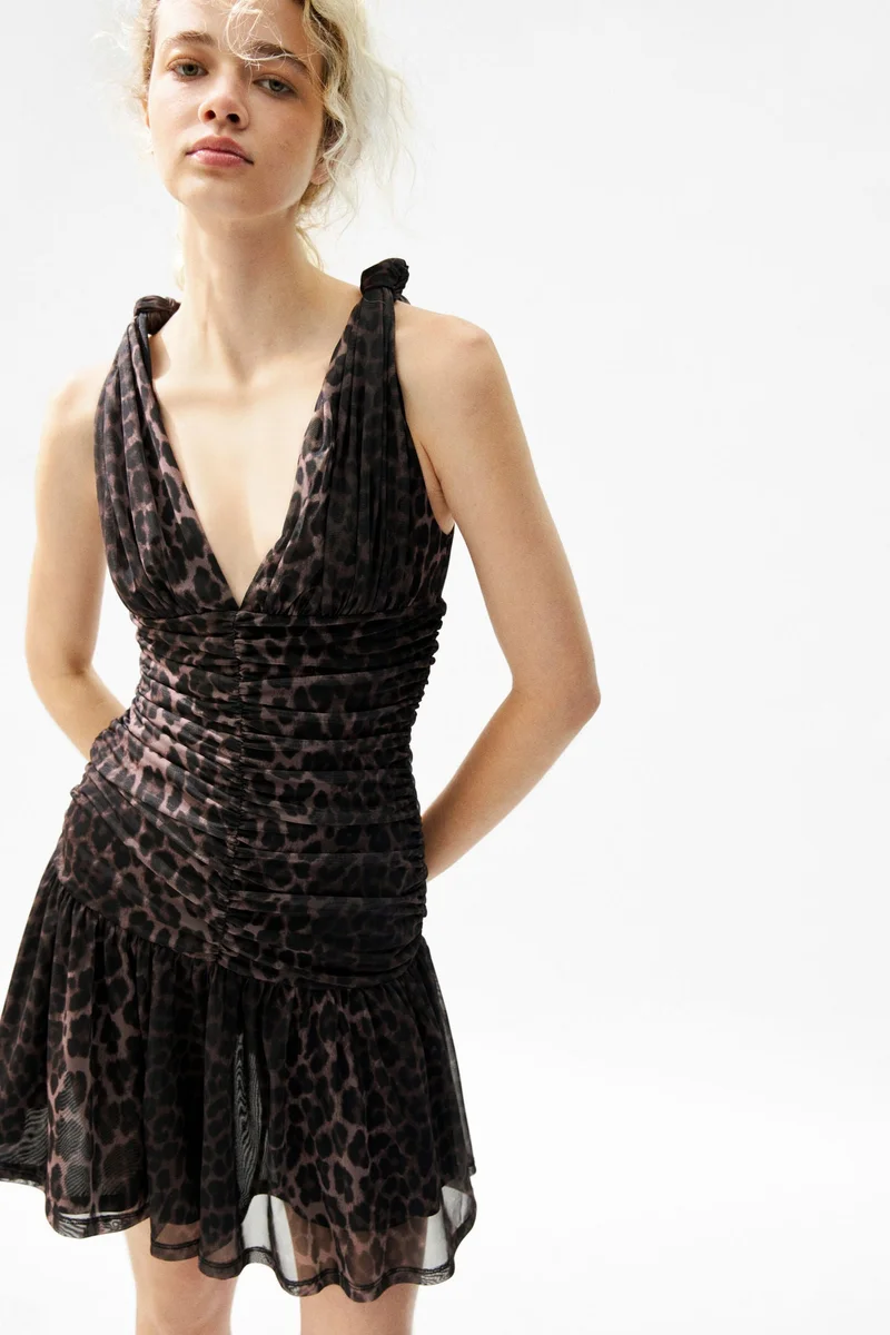 Ruched flared-skirt dress