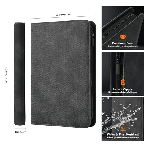 Coolbyl Card Binder 9 Pocket - Premium Card Collection Binder for 360 Cards, Durable Side-Loading Card Album with Zipper, Perfect for TCG, MTG, and Sports Cards, Black - Image 3