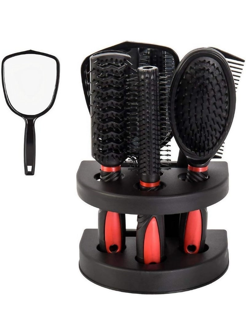 New Hair Brush Set 5-Piece Professional Salon Kit for Women&Man with Mirror & Stand Hairdressing Styling Tool - Image 1