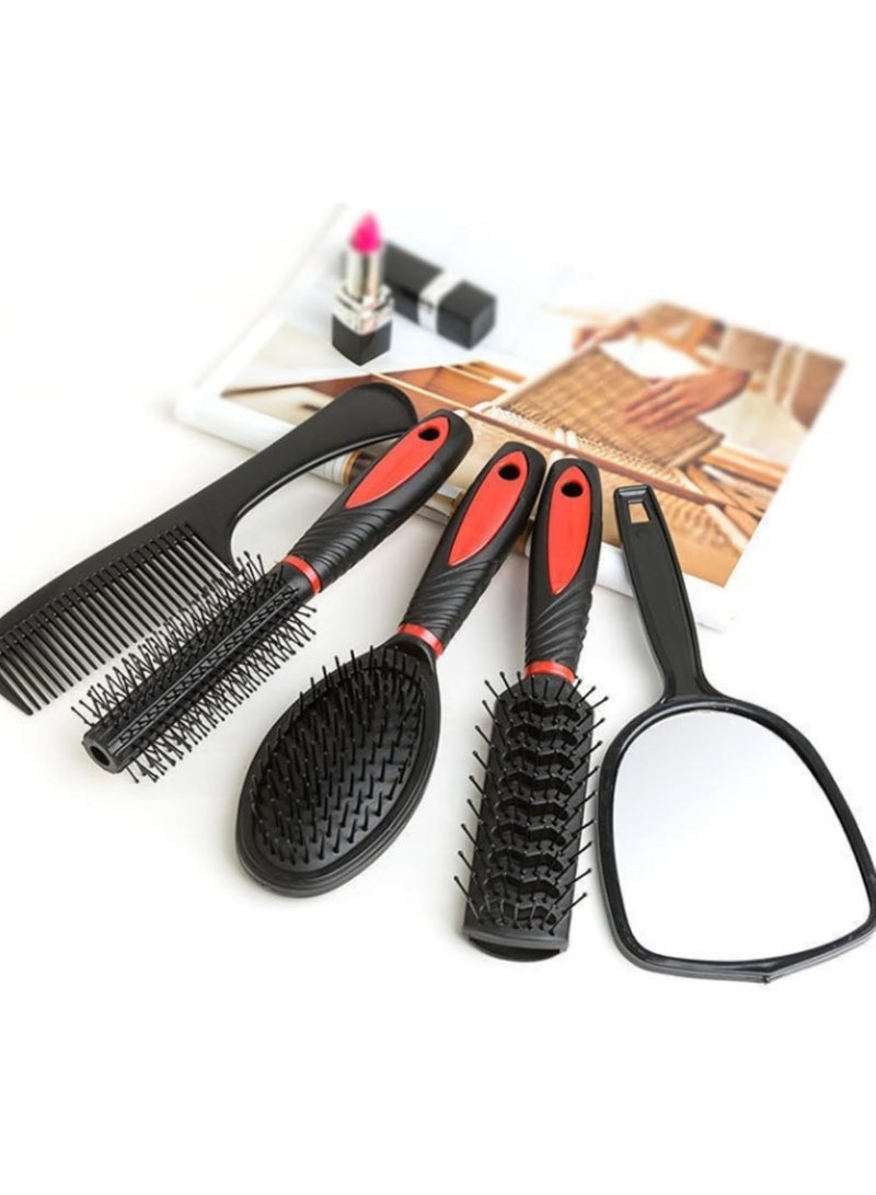 New Hair Brush Set 5-Piece Professional Salon Kit for Women&Man with Mirror & Stand Hairdressing Styling Tool - Image 5