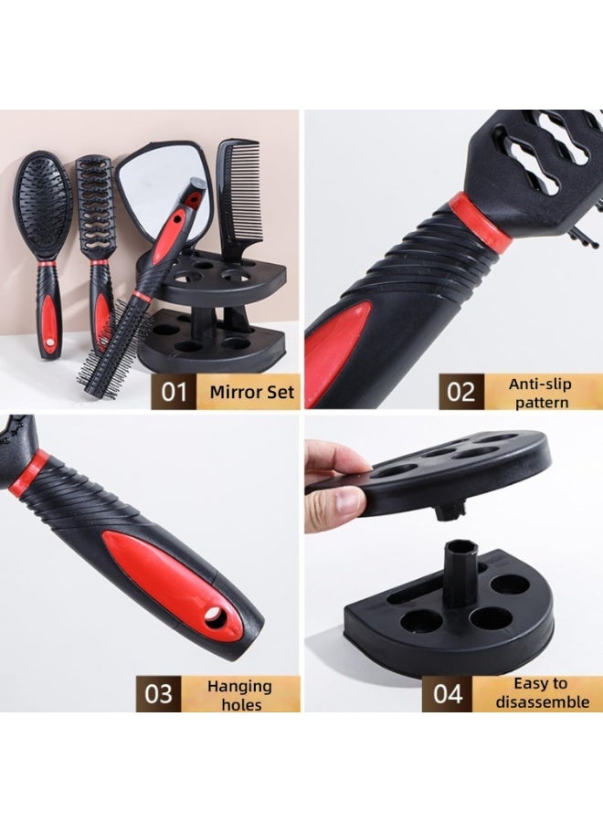 New Hair Brush Set 5-Piece Professional Salon Kit for Women&Man with Mirror & Stand Hairdressing Styling Tool - Image 4