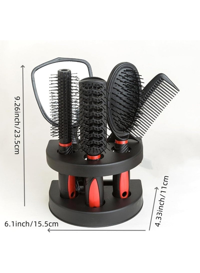New Hair Brush Set 5-Piece Professional Salon Kit for Women&Man with Mirror & Stand Hairdressing Styling Tool - Image 2