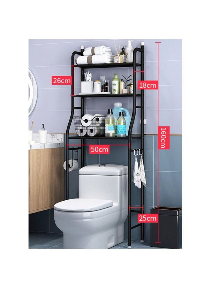 3 Shelf Towel Storage Rack Organizer Over The Toilet Bathroom Space Saver black 50 X 25 X 160cm - Image 1