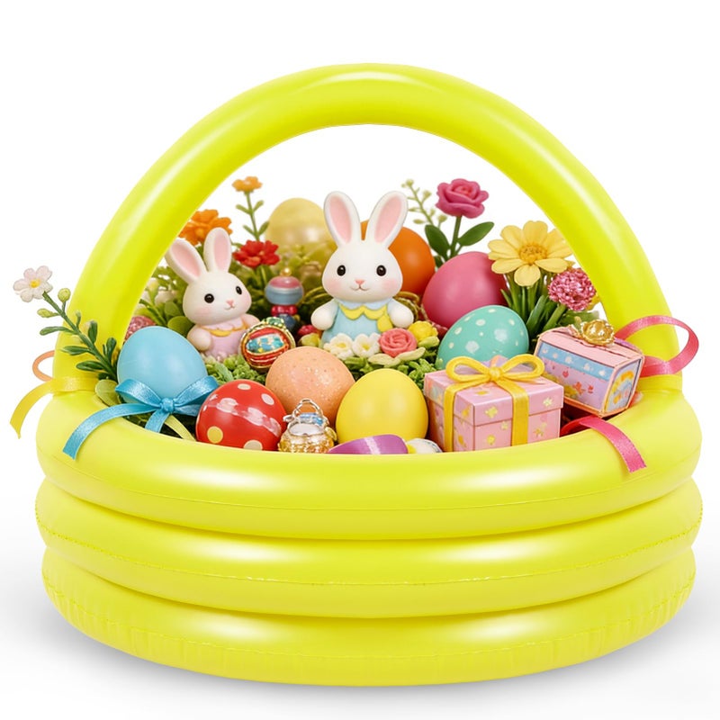 MUDEREK Large Easter Inflatable Gift Basket - DIY Blow up Pool Easter Basket Giant 24.8x24.8x21.3 Inch Round Pool Portable for Game Play Garden Yard Lawn Indoor Outdoor Decor, Not Include Gifts - Image 1