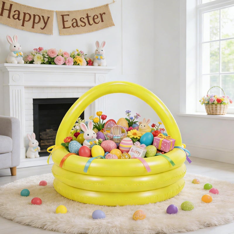 MUDEREK Large Easter Inflatable Gift Basket - DIY Blow up Pool Easter Basket Giant 24.8x24.8x21.3 Inch Round Pool Portable for Game Play Garden Yard Lawn Indoor Outdoor Decor, Not Include Gifts - Image 5
