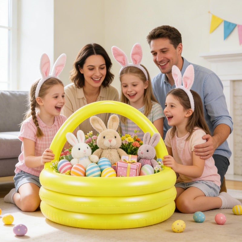 MUDEREK Large Easter Inflatable Gift Basket - DIY Blow up Pool Easter Basket Giant 24.8x24.8x21.3 Inch Round Pool Portable for Game Play Garden Yard Lawn Indoor Outdoor Decor, Not Include Gifts - Image 2