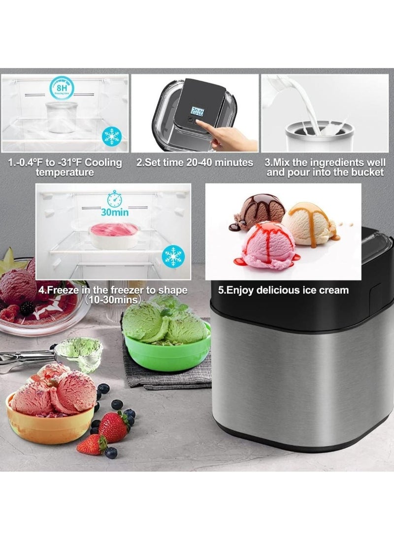 Generic - Electric Ice Cream Maker 1.5L Double Isolation Bowl with LCD Display and Timer Function, Ready in 25 Min, Portable Ice Cream Machine for Home, Ideal for Making Sorbet, Frozen Yogurt & Dessert - Image 1