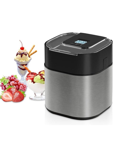 Electric Ice Cream Maker 1.5L Double Isolation Bowl with LCD Display and Timer Function, Ready in 25 Min, Portable Ice Cream Machine for Home, Ideal for Making Sorbet, Frozen Yogurt & Dessert