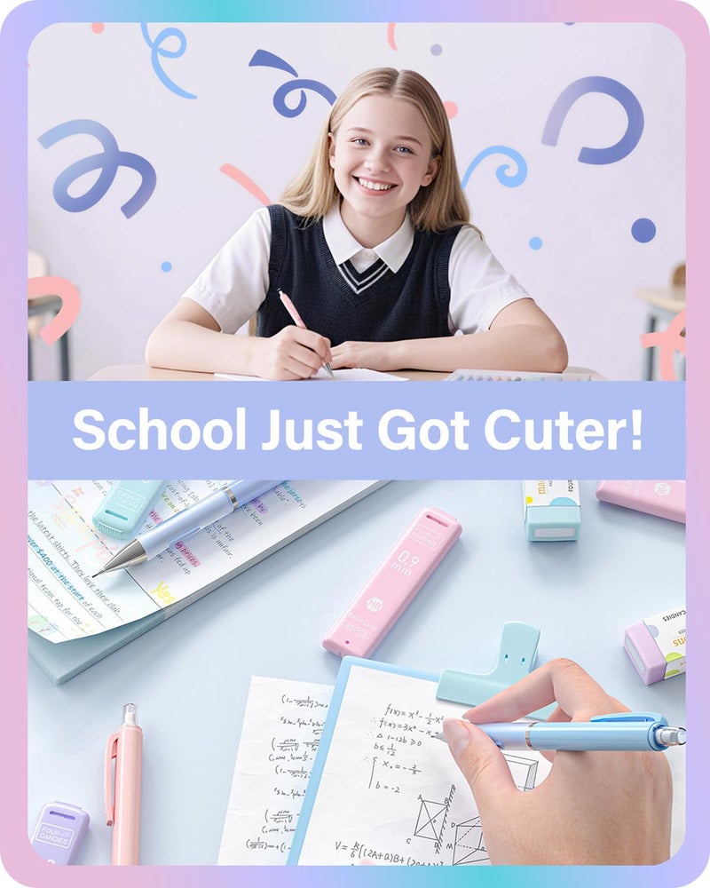 Four Candies Cute Mechanical Pencils 0.9 mm, Pencil Set with 360PCS Lead Refills & Pastel Erasers, School Supplies with Case - Image 3