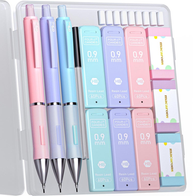 Four Candies Cute Mechanical Pencils 0.9 mm, Pencil Set with 360PCS Lead Refills & Pastel Erasers, School Supplies with Case - Image 1