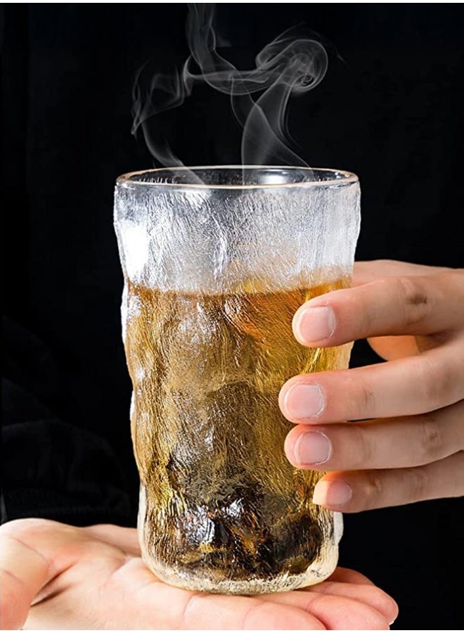 Crazy Boss 4pc Glacier Glass Cup Set (450ml) - Hammered Texture Whiskey & Cocktail Tumblers - Aesthetic Heat-Resistant Drinking Glasses - Image 4