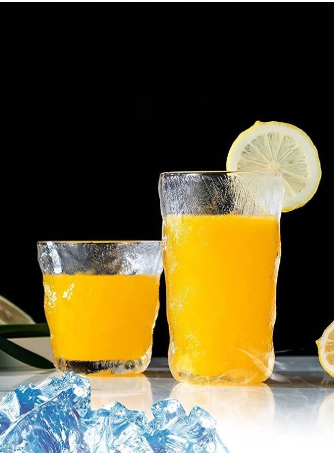 Crazy Boss 4pc Glacier Glass Cup Set (450ml) - Hammered Texture Whiskey & Cocktail Tumblers - Aesthetic Heat-Resistant Drinking Glasses - Image 3