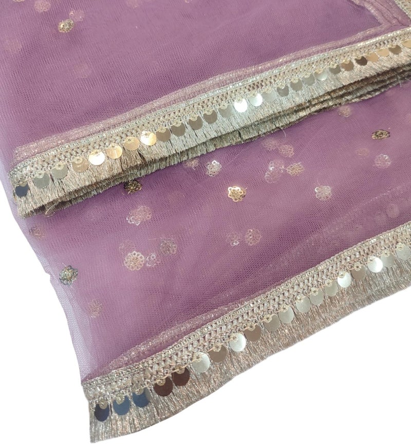 Navti Creations Women's Lightweight Net Dupatta With Sequence Embroidery & Kiran Border (Length 2.25m) (Pyazi Pink) - Image 3