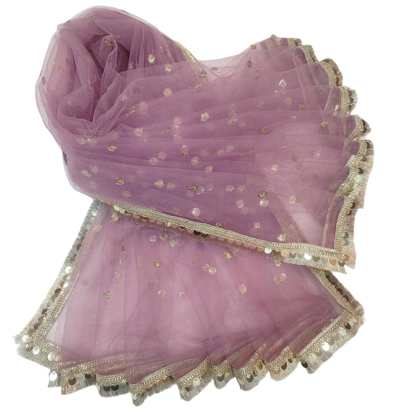 Navti Creations Women's Lightweight Net Dupatta With Sequence Embroidery & Kiran Border (Length 2.25m) (Pyazi Pink) - Image 2
