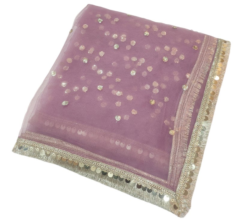 Navti Creations Women's Lightweight Net Dupatta With Sequence Embroidery & Kiran Border (Length 2.25m) (Pyazi Pink) - Image 5