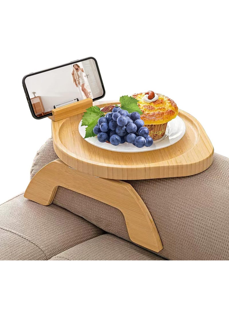 Arabest - Sofa Arm Tray Table with 360° Rotating Phone Holder - Bamboo Clip-On Couch Armrest Table for Eating, Drinking, Snacking, and Remote Control - Image 1