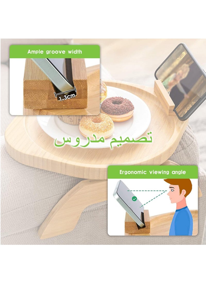 Arabest - Sofa Arm Tray Table with 360° Rotating Phone Holder - Bamboo Clip-On Couch Armrest Table for Eating, Drinking, Snacking, and Remote Control - Image 1