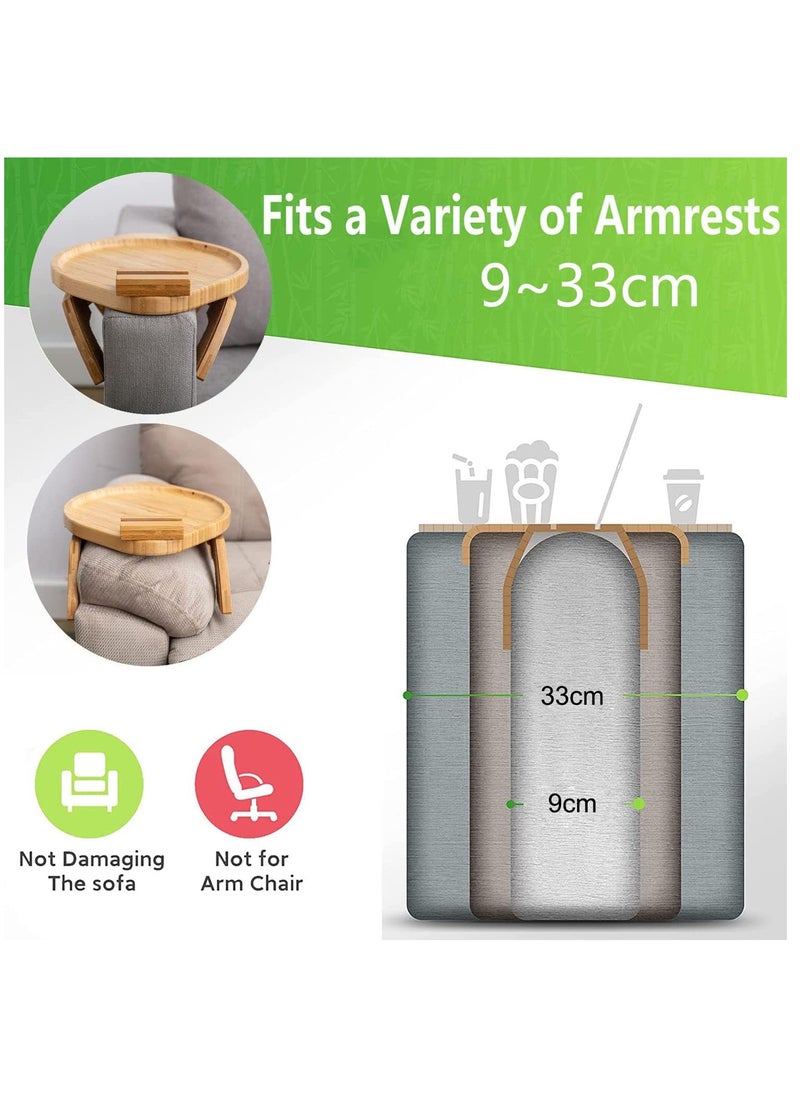 Arabest - Sofa Arm Tray Table with 360° Rotating Phone Holder - Bamboo Clip-On Couch Armrest Table for Eating, Drinking, Snacking, and Remote Control - Image 1